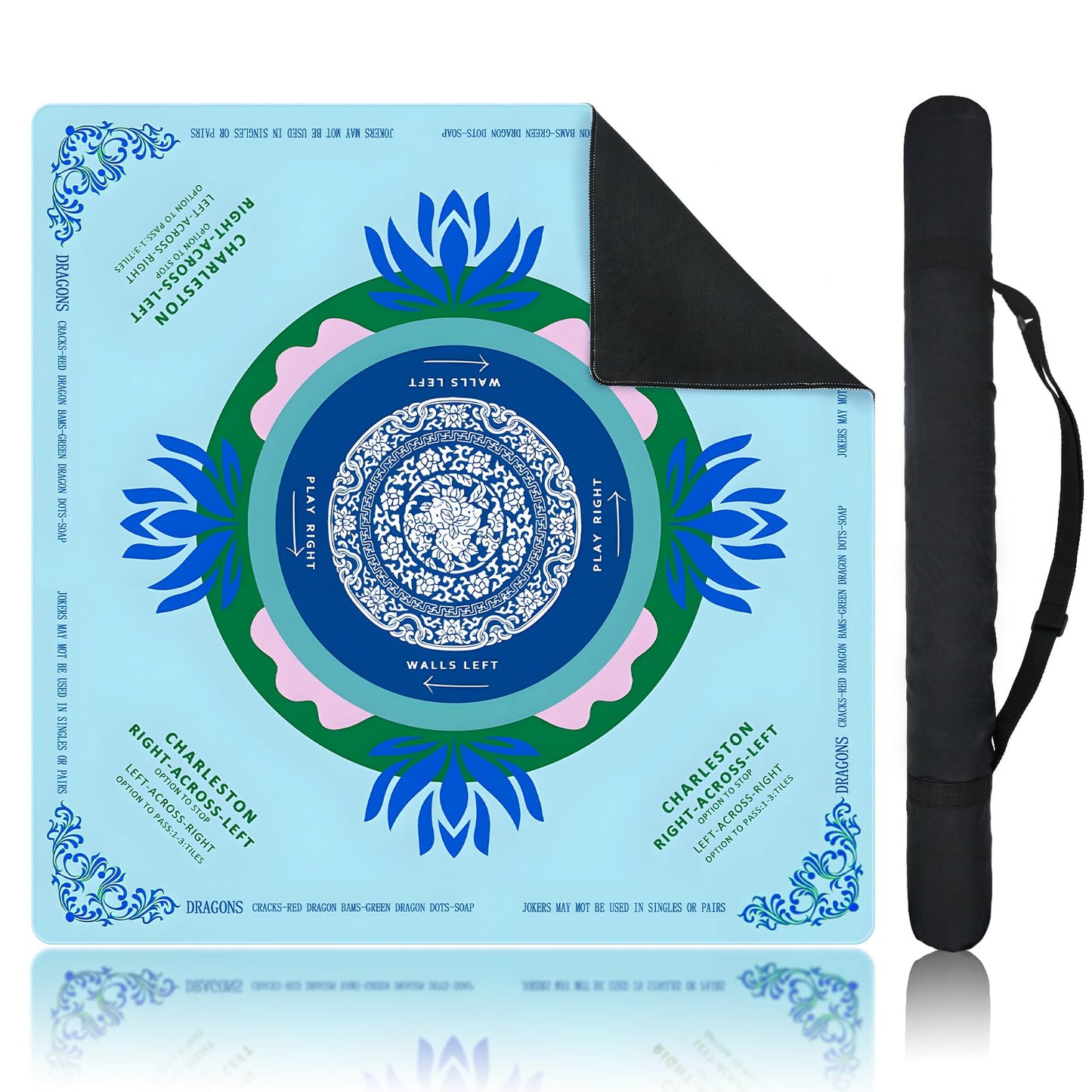 HotBlue Mahjong Mat for Table, American Mahjong Mat with Printed Rules, 31.5" x 31.5", Anti-Slip, Noise-Reducing Table Cover for Mahjong, Poker, Board Games, Dominoes, and Card Games.