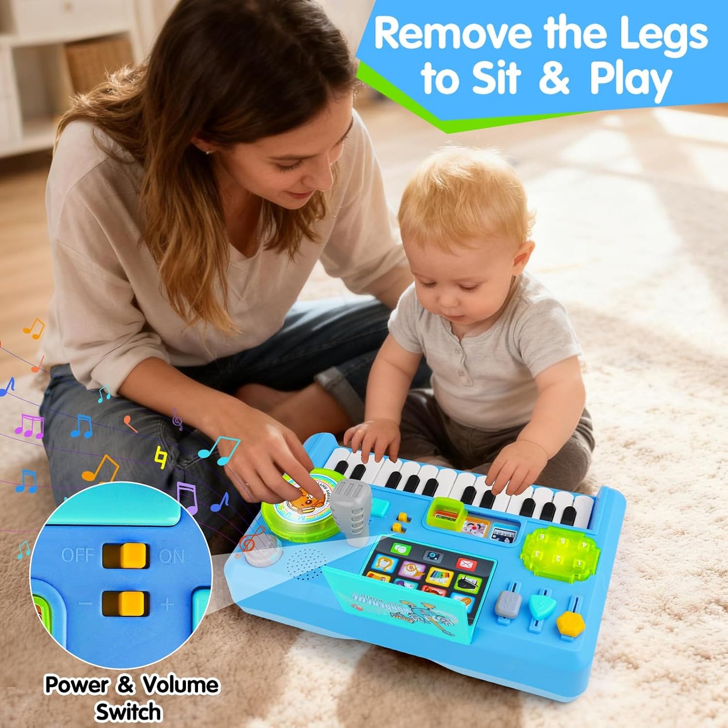 HotBaby DJ Activity Table for Toddlers, Baby Musical Piano Toys with Music & Light Toddler Learning Educational Infant Toy for Boy Girl First Birthday Gifts