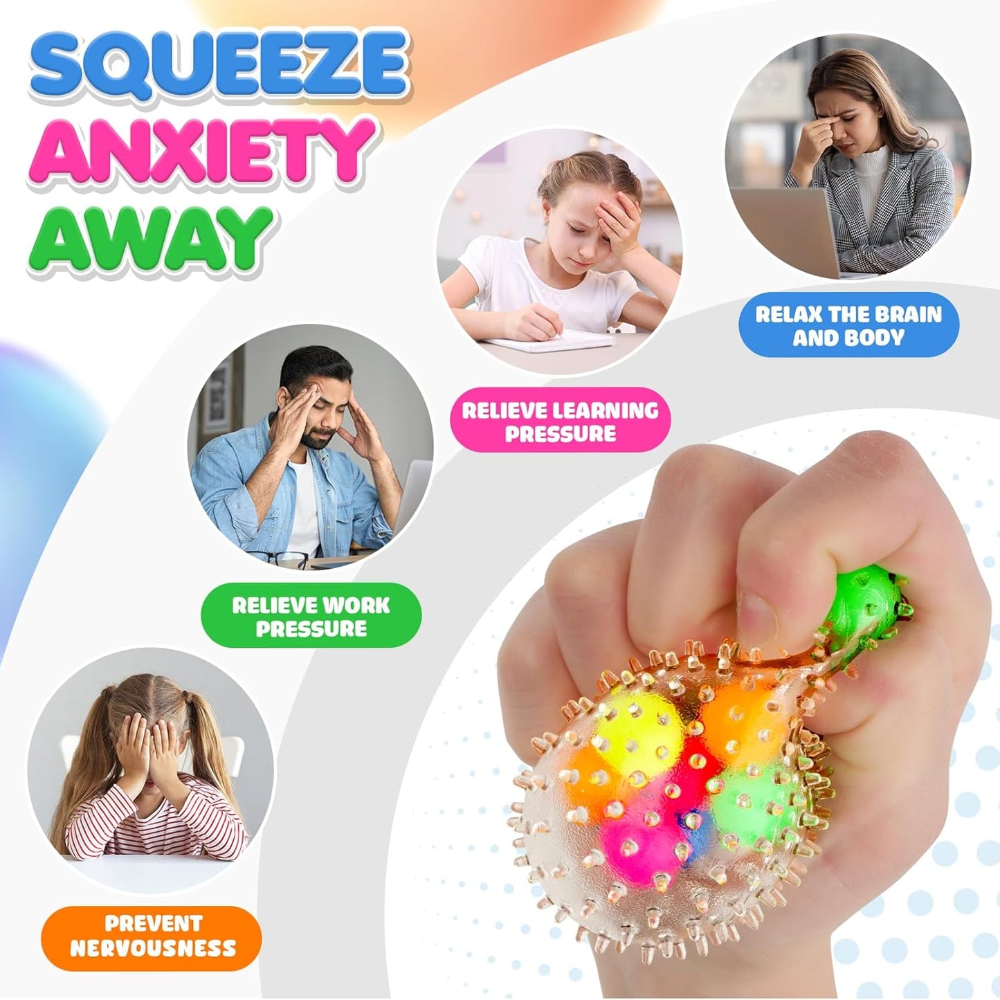 Hot6 Set Squishy Sensory Stress Squeezing Balls for Adults | Sensory Calming Tool to Relieve Nervousness, Vent Mood and Improve Focus, Pull Stretch Fidget for Classroom Prize Box Toys