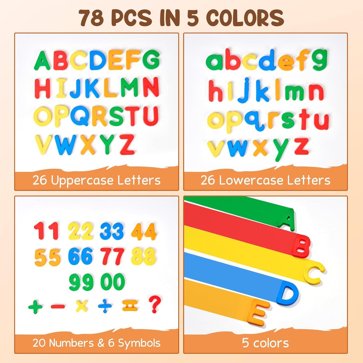 HotJoyCat 78 Pieces Magnetic Letters Numbers Alphabet Fridge Magnets ABC 123 Preschool Educational Learning Plastic Colorful Toy Set Uppercase Lowercase Math Symbols for Toddlers Kids 3+
