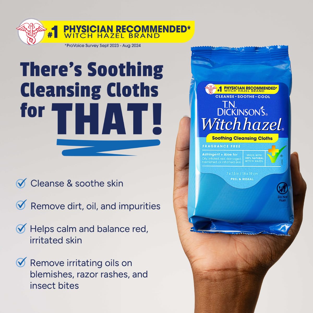 HotT.N. Dickinson's Witch Hazel Soothing MultiUse Cleansing Cloth, 4 Pack, 25 Cloths Per Pack,white