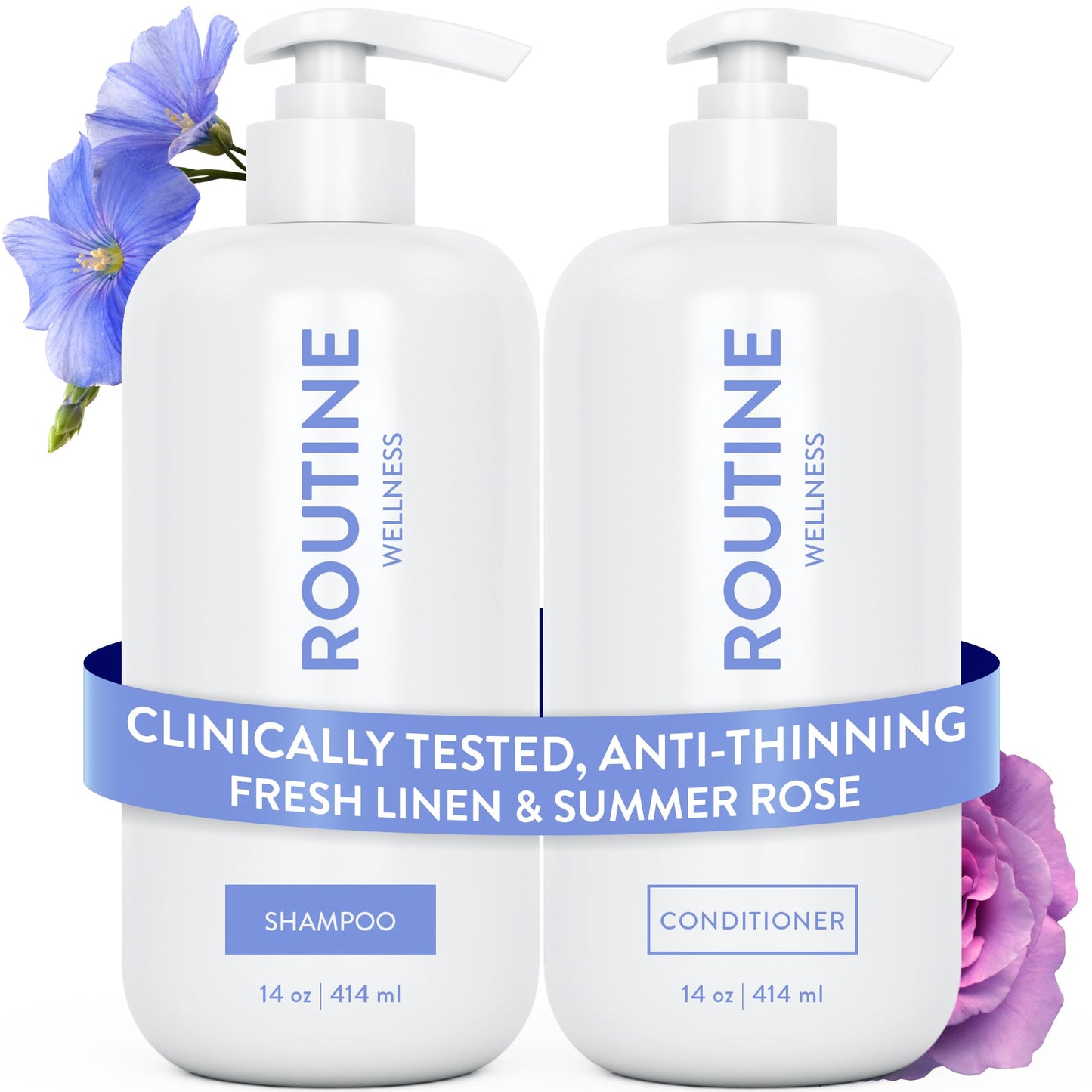 HotRoutine Wellness Anti-Thinning Shampoo & Conditioner - Rose Hips | Clinically tested shampoo for thinning hair with biotin, pea peptides, saw palmetto oil, color safe, sulfate free