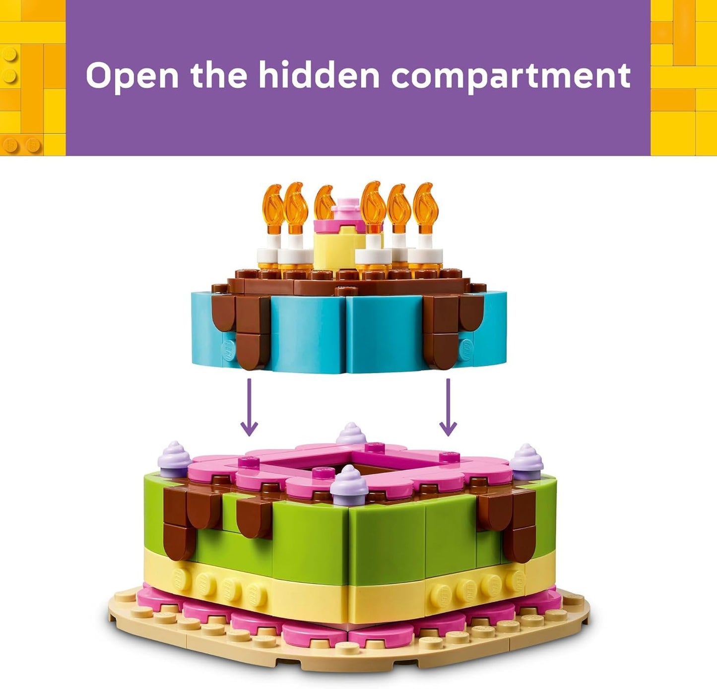 HotLEGO Birthday Party Cake - Building Toy for Boys & Girls, Ages 7+ - Birthday Decoration with 10 Candle Accessories - Craft for Kids - 40815