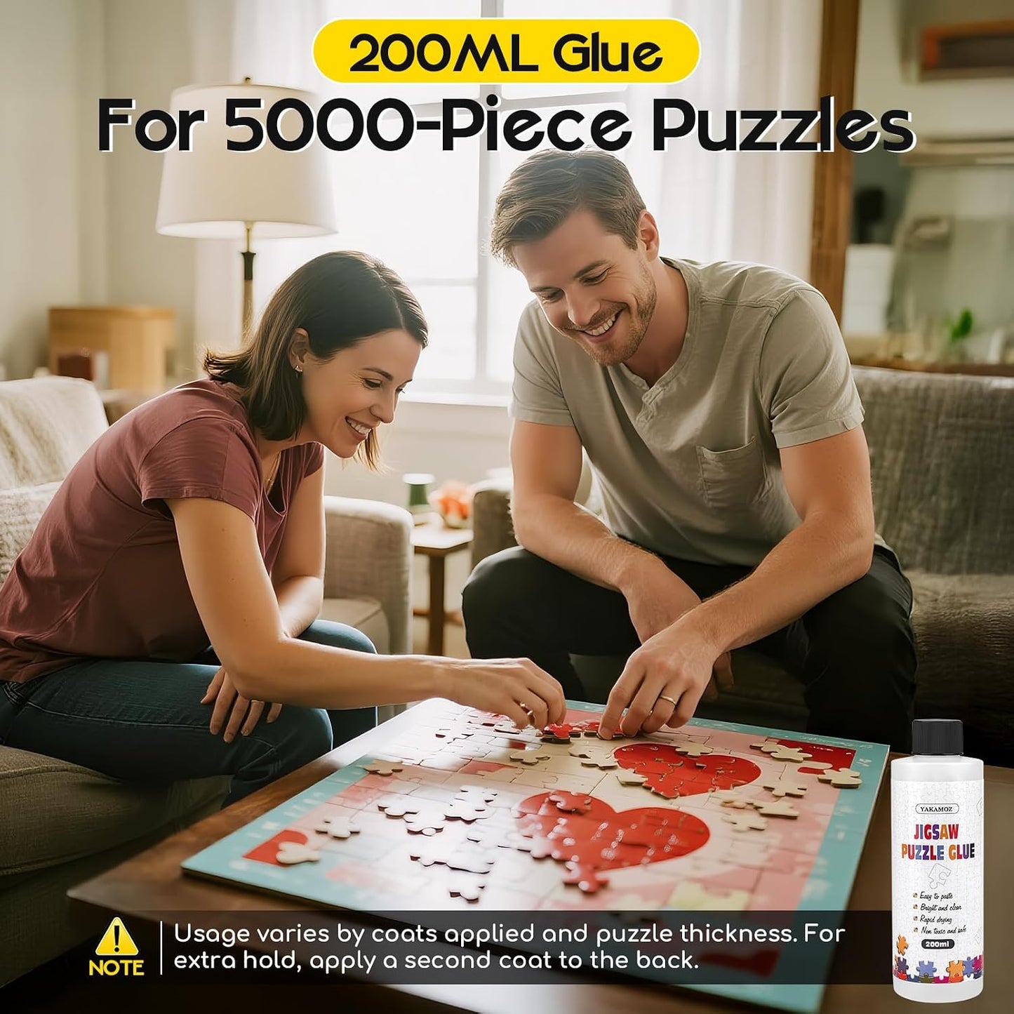 HotYAKAMOZ Clear Jigsaw Puzzle Glue with Precision Applicator – Non-Toxic, Quick Dry & Water-Soluble for Puzzles up to 5000 Pieces (200ML)