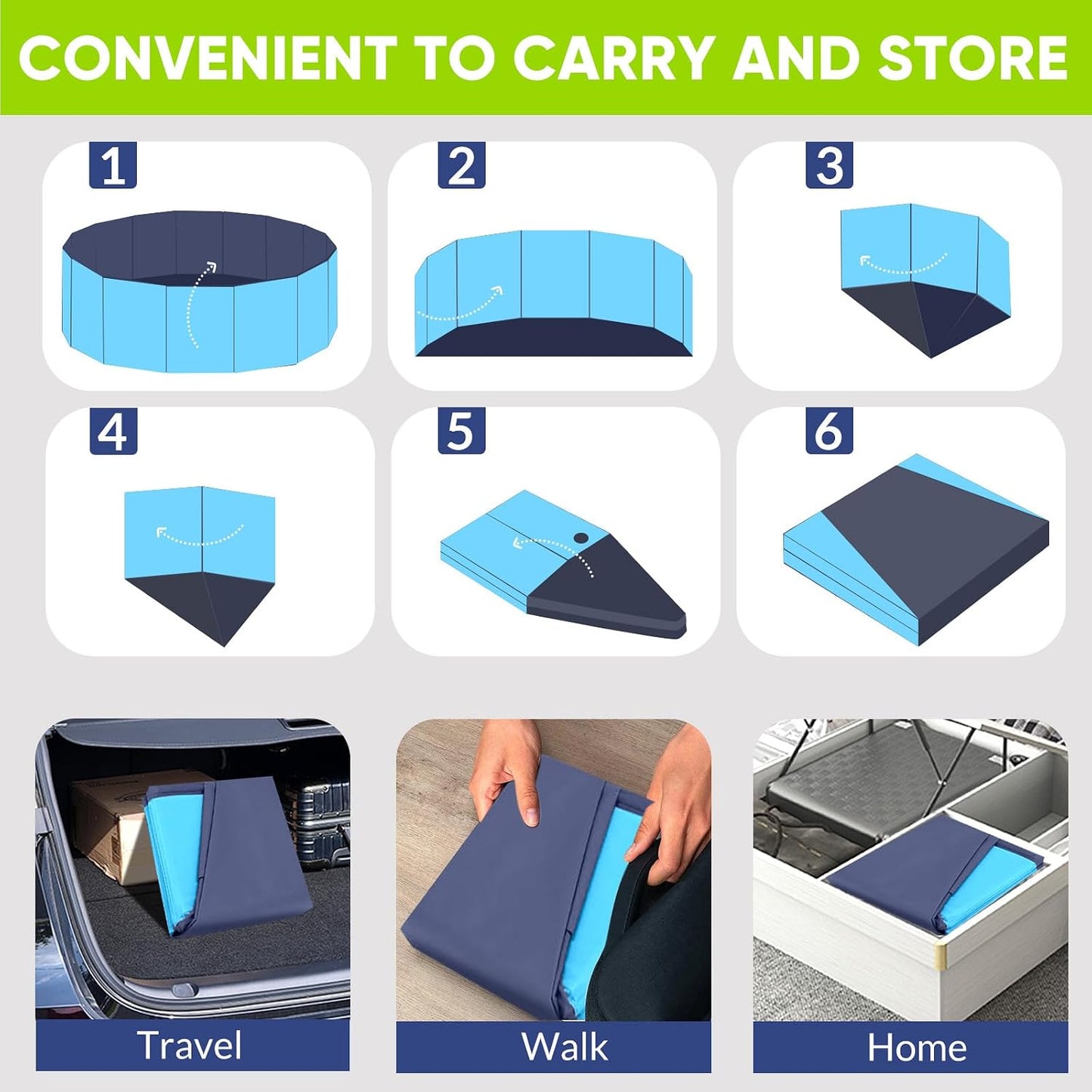 HotDog Pool, Foldable Pet Swimming Pool with 6mm High-Strength PP Board, Hard Plastic Collapsible Doggy Pools for Small Dogs Kitty Duck,Non-Slip Doggie Bathtub Quick to Set Up and Drainage Hole(32x8in)