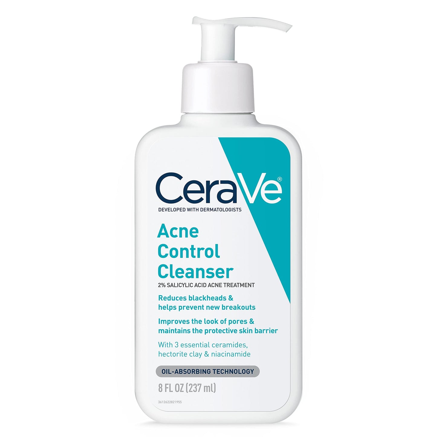 HotCeraVe Acne Control Cleanser, 2% Salicylic Acid Treatment Formulated With Niacinamide + Ceramides + Oil Absorbing Clay, Gentle Face Wash Helps Clear & Prevent Acne, Fragrance Free, 16 Ounce