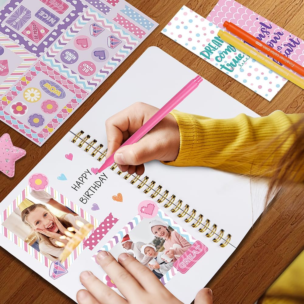 HotNollh DIY Journal Kit for Girls - 200+PCS Teen Tween Girl Gifts Trendy Stuff, Stocking Stuffers, Scrapbook Supplies Stationery Set, Art Crafts Kit - Ideal Gifts for 8 9 10 11 12 13 14 Year Old Girl