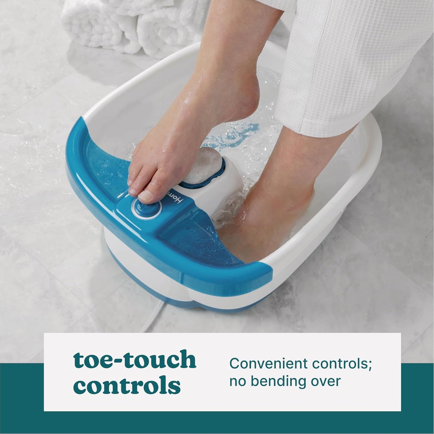 HotHomedics Bubble Mate Foot Spa, Toe Touch Controlled Foot Bath with Invigorating Bubbles and Splash Proof, Raised Massage Nodes and Removable Pumice Stone