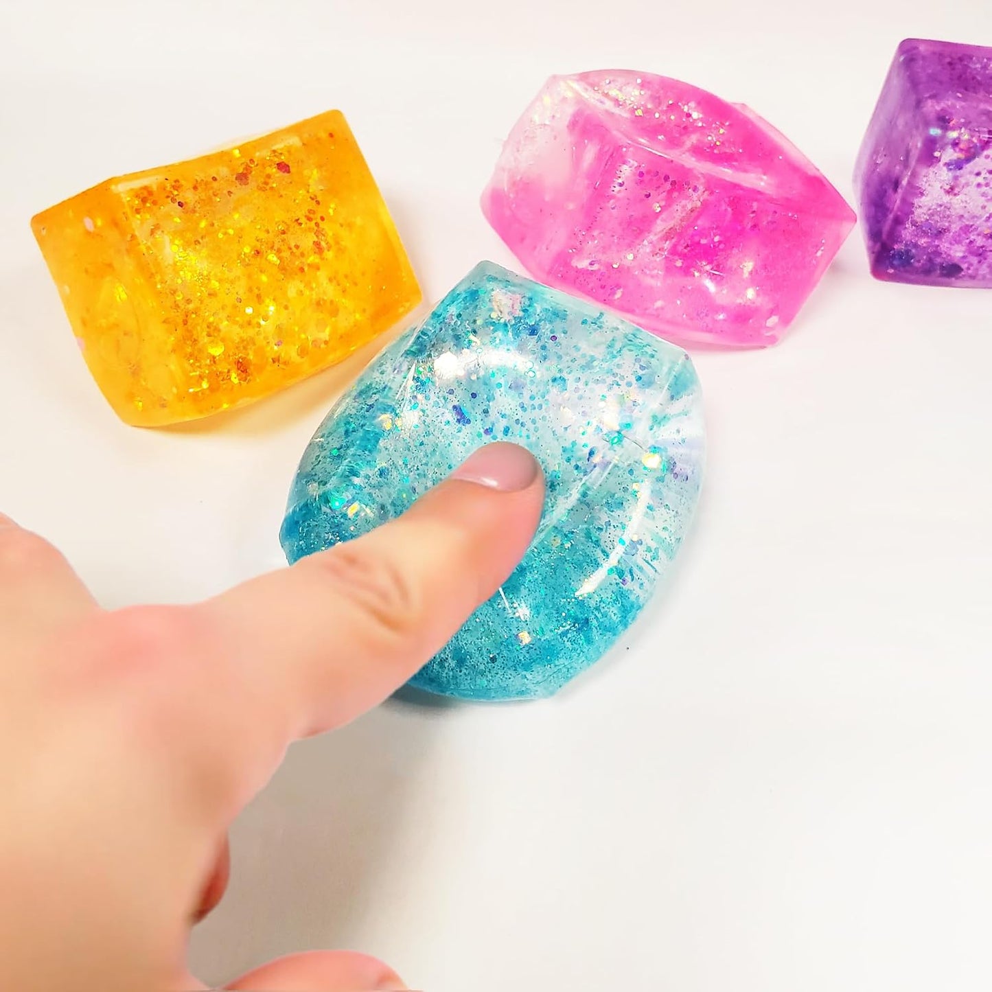 Hot 4pcs Glitter Ice Cubes - Colorful Sensory Fidget Toys for Adults & Kids, Fun Squeeze Ball for Stress Relief, Holiday and Birthday Gifts, Perfect Party Toy Gift, Easter Basket Gift
