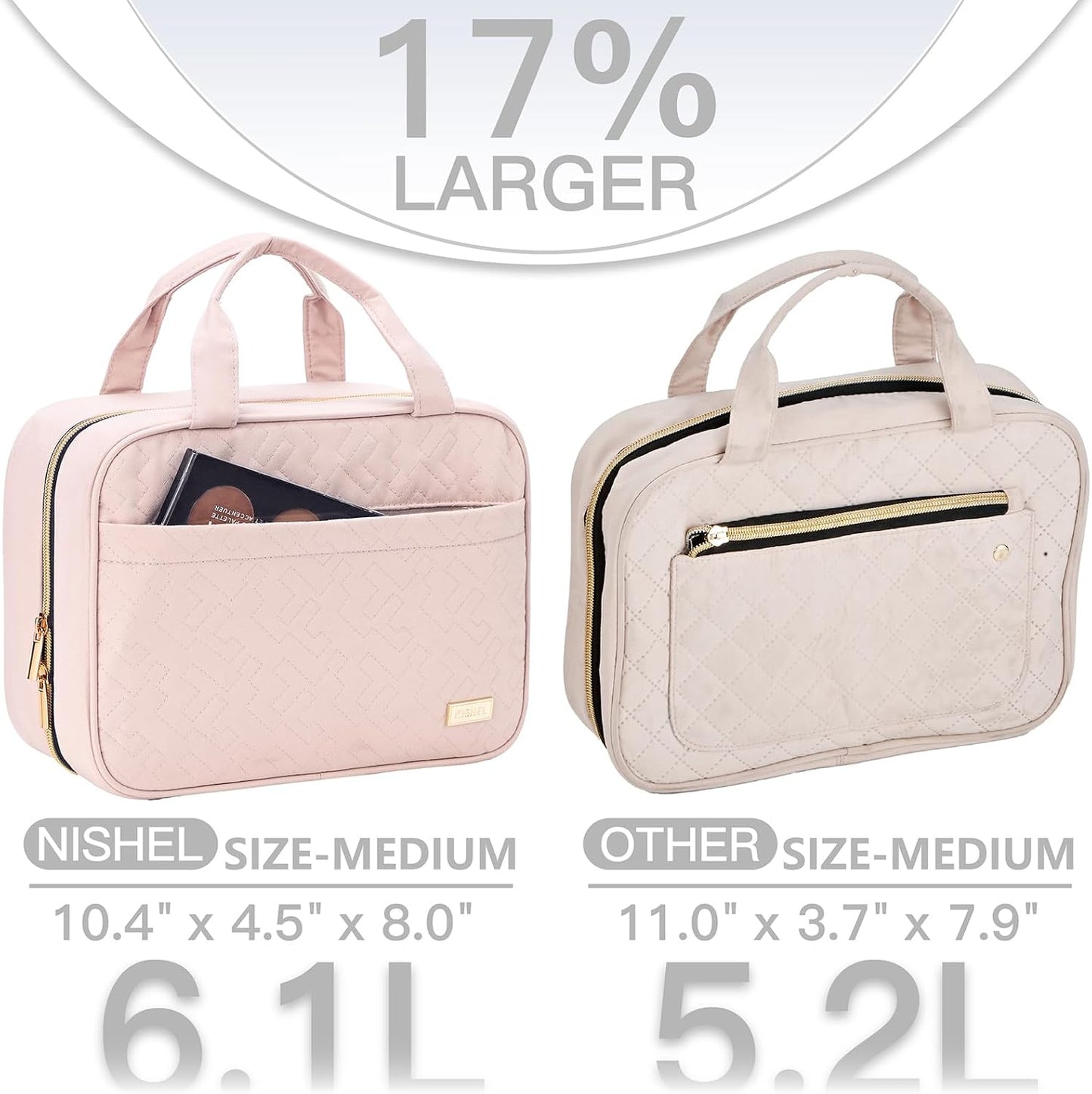 HotNISHEL Travel Toiletry Bag for women, Portable Hanging Organizer for Travel-Sized Shampoo, Conditioner, Brushes Set, makeup Accessories, Medium Size, Pink