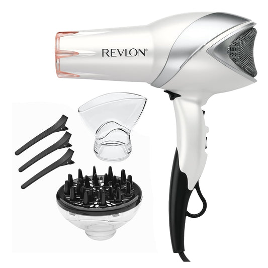 HotREVLON Infrared Ionic Hair Dryer with Diffuser & Concentrator, 2 Speed Settings, Blow Dryer with Tourmaline Technology for Frizz Control, 1875 Watt Power for Fast Drying, Suitable for All Hair Types