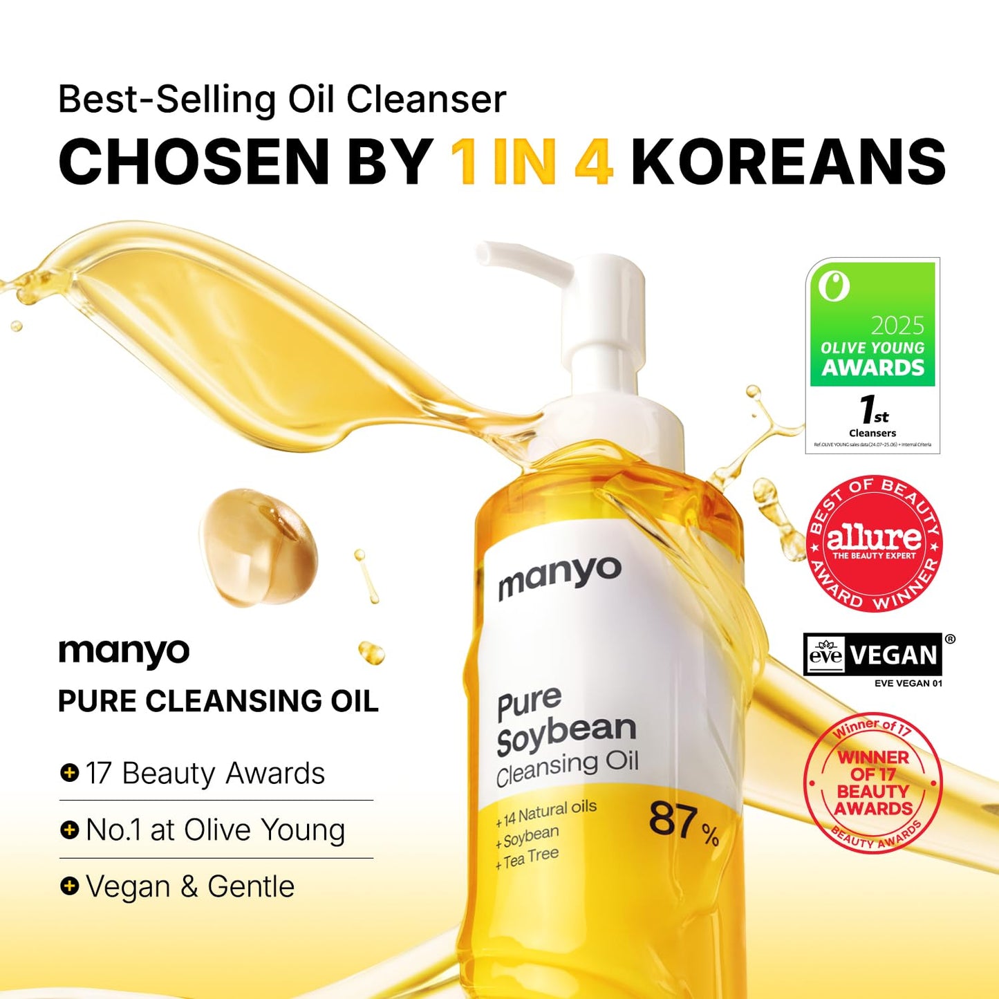 HotMANYO Pure Cleansing Oil, Natural Oil Cleanser for Face, Makeup Blackhead Remover, Korean Skin Care, 6.76 fl oz (200ml)