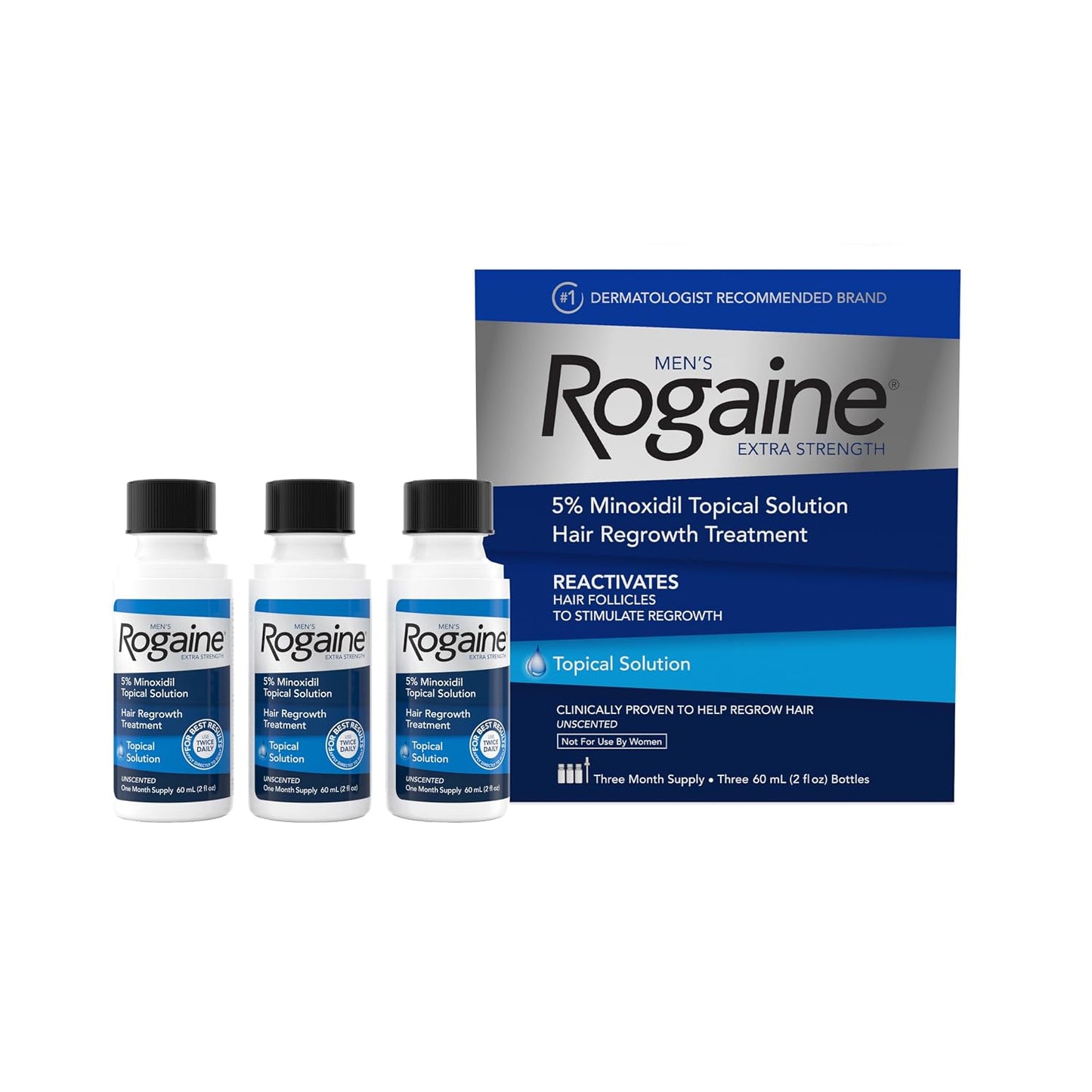HotMen's Rogaine Extra Strength 5% Minoxidil Solution, 3 Mo Supply, 3x 2 Fl Oz
