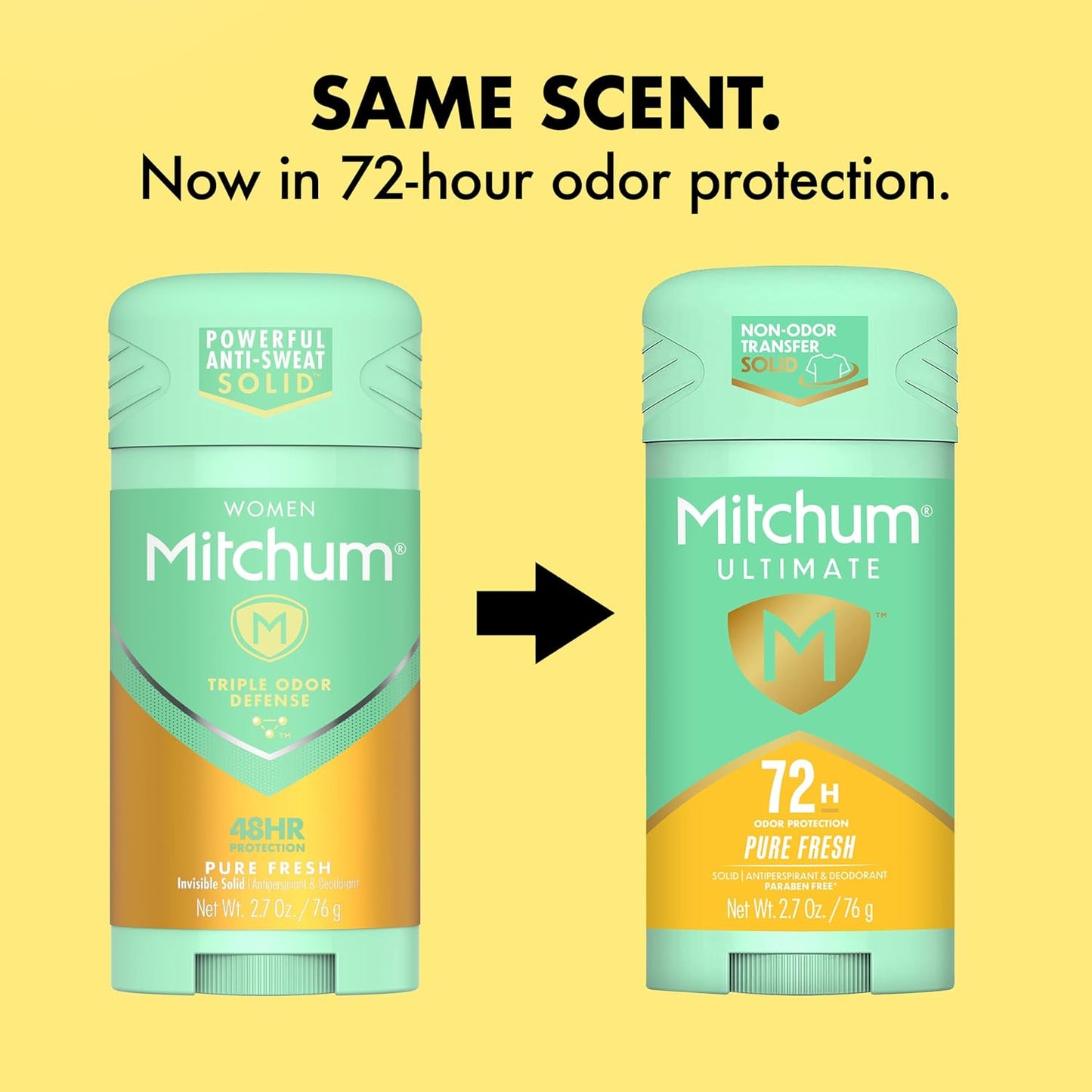 HotMitchum Ultimate 72HR Odor Protection Women’s Antiperspirant & Deodorant, Long-Lasting Freshness, Invisible Solid, No White Residue Left on Skin, Pure Fresh, 2 pack