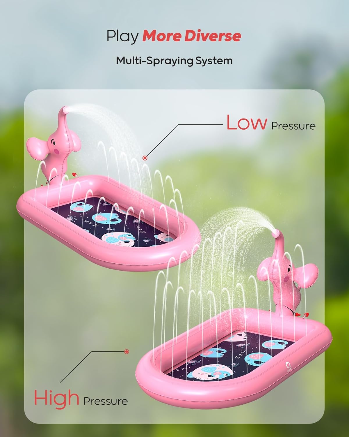 HotQPAU Splash Pads for Toddlers 1-3, Pink Elephant Toy Splash Pad for Kids, Outdoor Play Mat for Babies, Inflatable Sprinkler Pool for Birthday Girl Gifts 1 Year Old Girl