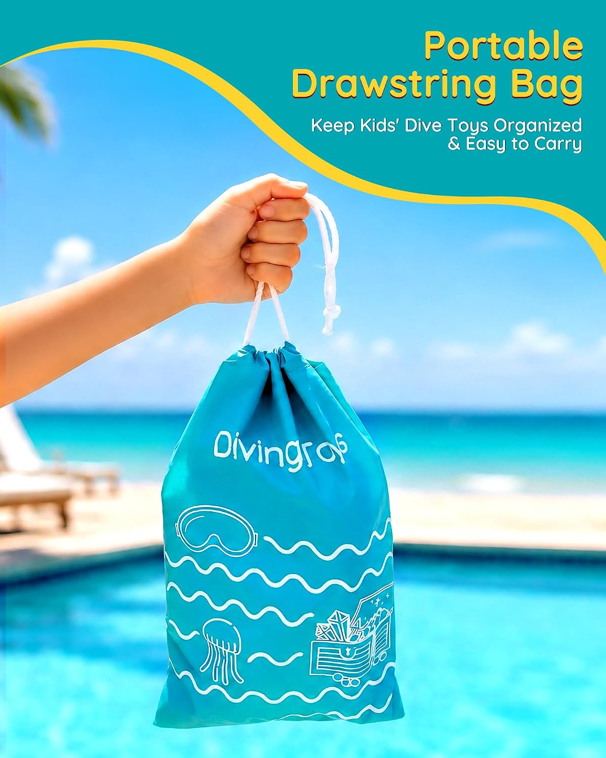 Hot20Pcs Summer Pool Diving Swimming Toys for Kids Ages 3-12, Fun Swim Games Sinking Set, Underwater Dive Gifts with Storage Bag Include Torpedo Gems Shark Rings Sea Animals for Boys Girls