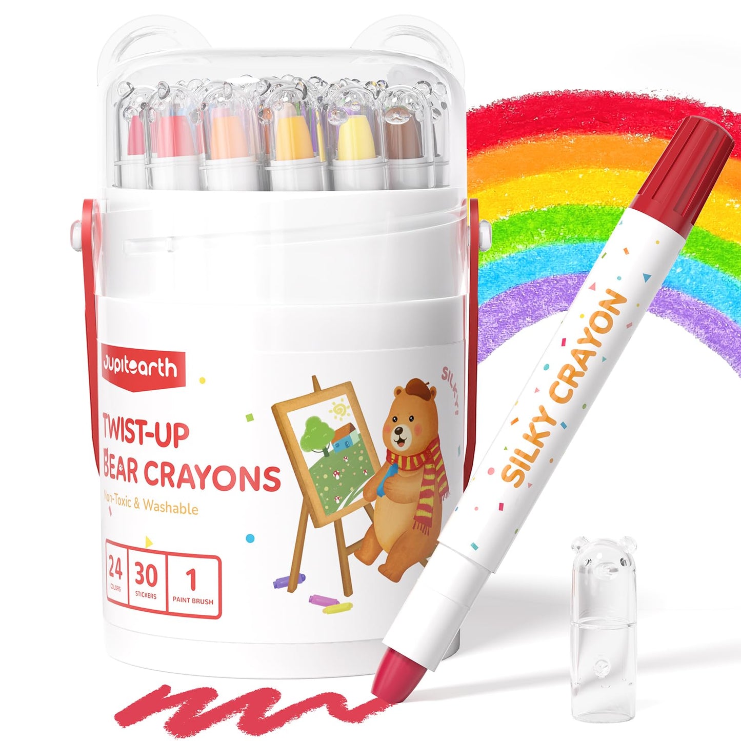 Hot JUPITEARTH 36 Color Twist Crayons for Toddlers 1-3 and Kids 4-8, Non-Toxic Washable Crayons 2-4, Ultra-Silky Easy-Grip Art Supplies, Ideal Coloring Gift for Boys and Girls