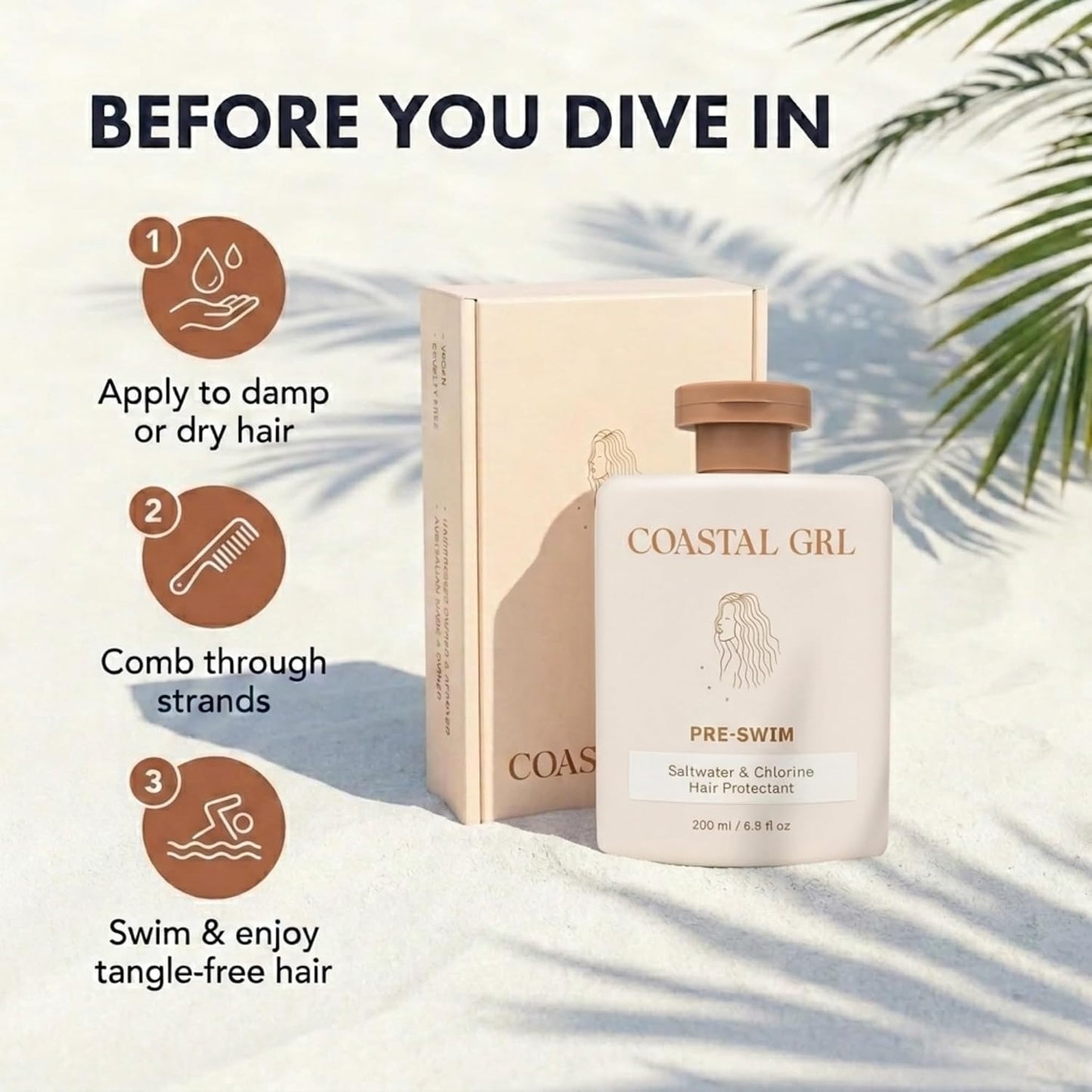 HotPRE-SWIM Saltwater & Chlorine Hair Protectant, Leave In Conditioner for Swimming, Pool & Beach for Dry Frizzy, Color Treated Hair & Extensions, Tropical Coconut Pineapple Scent, 6.8 fl oz