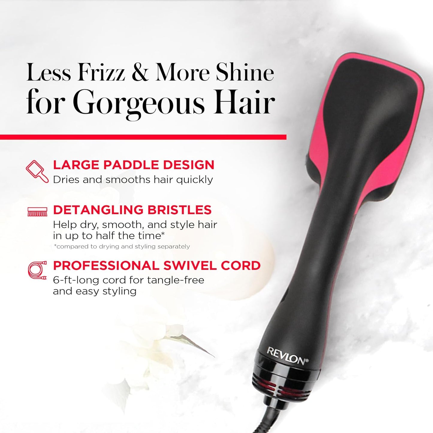 HotREVLON One-Step Hair Dryer and Styler, All-in-One Hair Brush Straightener for Salon-Quality Smooth & Straight Styles, Black