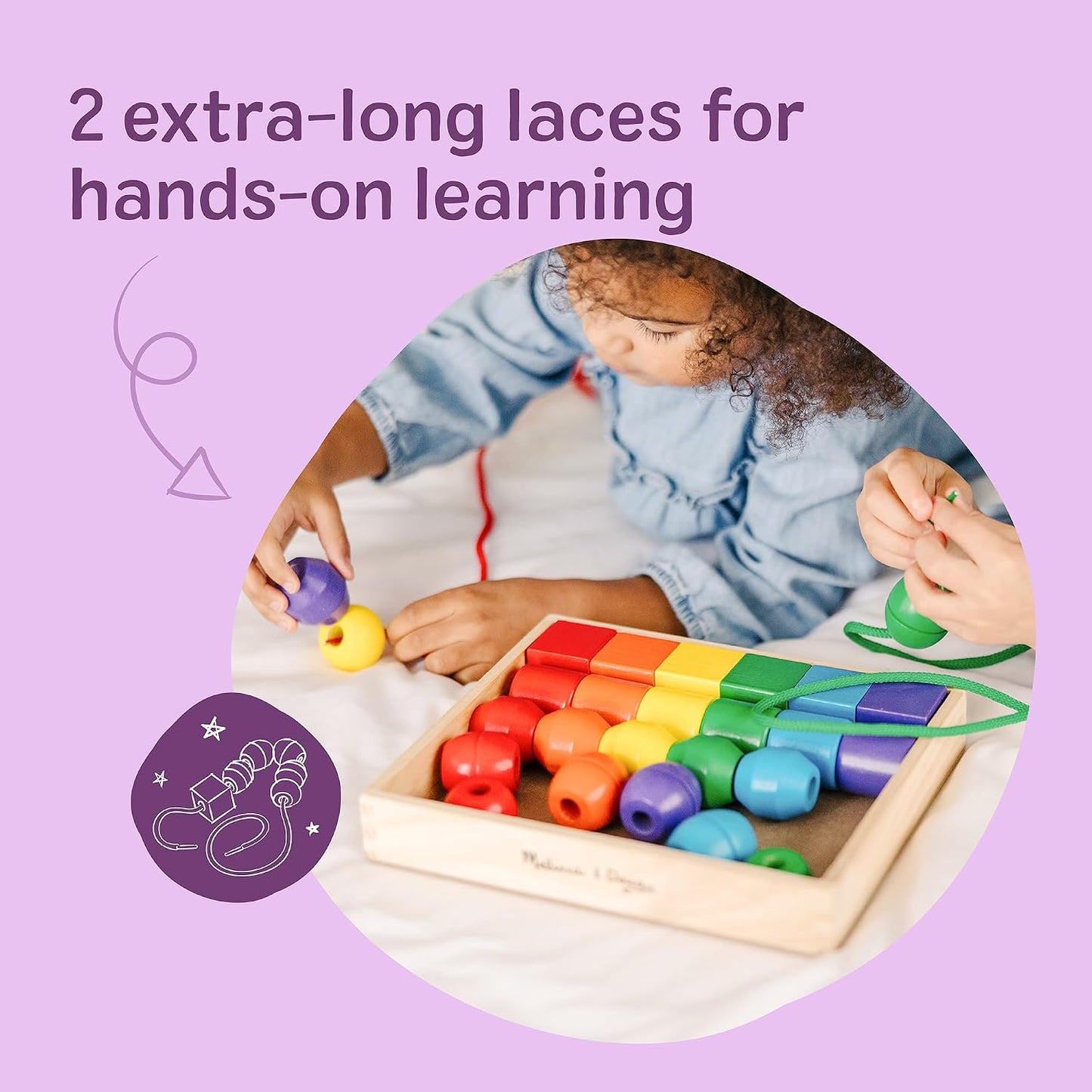 HotMelissa & Doug Primary Lacing Beads - Educational Toy with 30 Wooden Beads and 2 Laces for Toddlers, Fine Motor Skills Lacing Toys for Toddlers and Kids Ages 3+