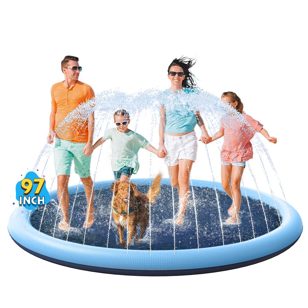 HotVISTOP 67" Non-Slip Splash Pad for Kids and Dogs, Thickened Sprinkler Pool for Toddlers, Outdoor Backyard Water Toys, Fun Fountain Play Mat for Babies, Children & Pets Blue