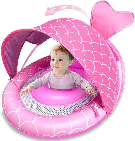 HotBaby Float with Canopy for Age 6-36 Months, UPF50+ Sun Protection 4 Stage Adjustable Canopy Dual Air Chambers Adjustable Safety Seat Inflatable Swim Pool Float for Baby Toddler | Sun Protection, Anti-Tip, 4 Stage Adjustable Canopy, Dual Air Chambers, A