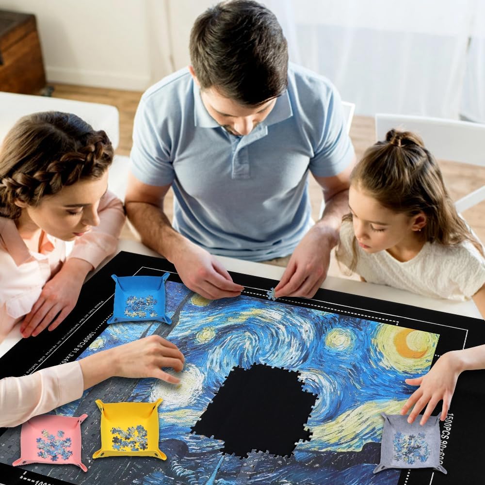 Hot Puzzle Mat Roll Up for 1500 Pieces, Felt Puzzle Board Alternative Gift Set with 4 Sorting Trays and Inflatable Tube, Premium Puzzle Saver Mat for Storage, Portable Puzzle Rolling Mat