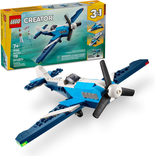 HotLEGO Creator 3 in 1 Aircraft Race Plane Toy - Building Toy with 3 Building Options, Airplane, Fighter Jet, or Helicopter - Gift Idea for Kids, Boys and Girls, Ages 7+ - 31160