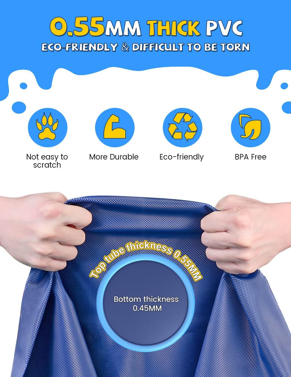 HotVISTOP 67" Non-Slip Splash Pad for Kids and Dogs, Thickened Sprinkler Pool for Toddlers, Outdoor Backyard Water Toys, Fun Fountain Play Mat for Babies, Children & Pets Blue