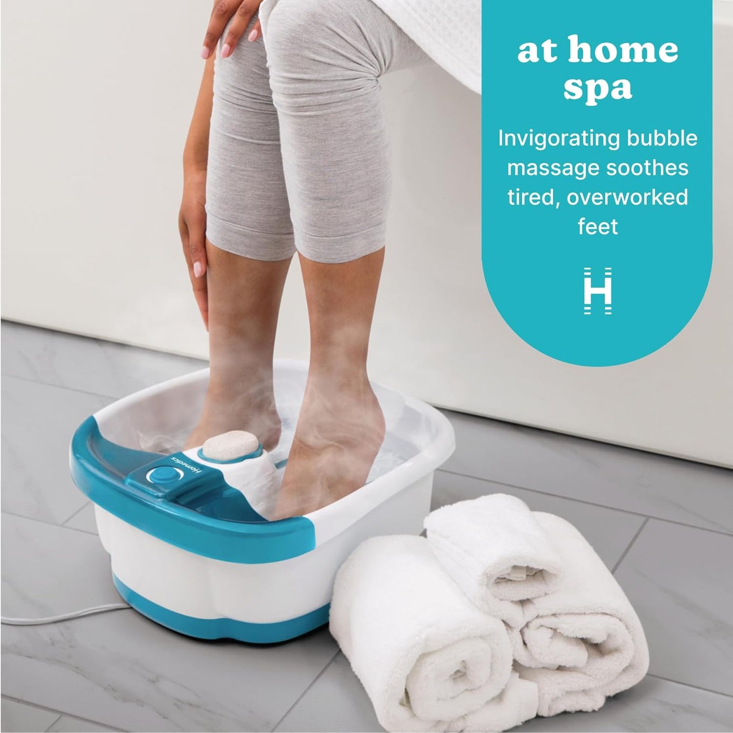 HotHomedics Bubble Mate Foot Spa, Toe Touch Controlled Foot Bath with Invigorating Bubbles and Splash Proof, Raised Massage Nodes and Removable Pumice Stone