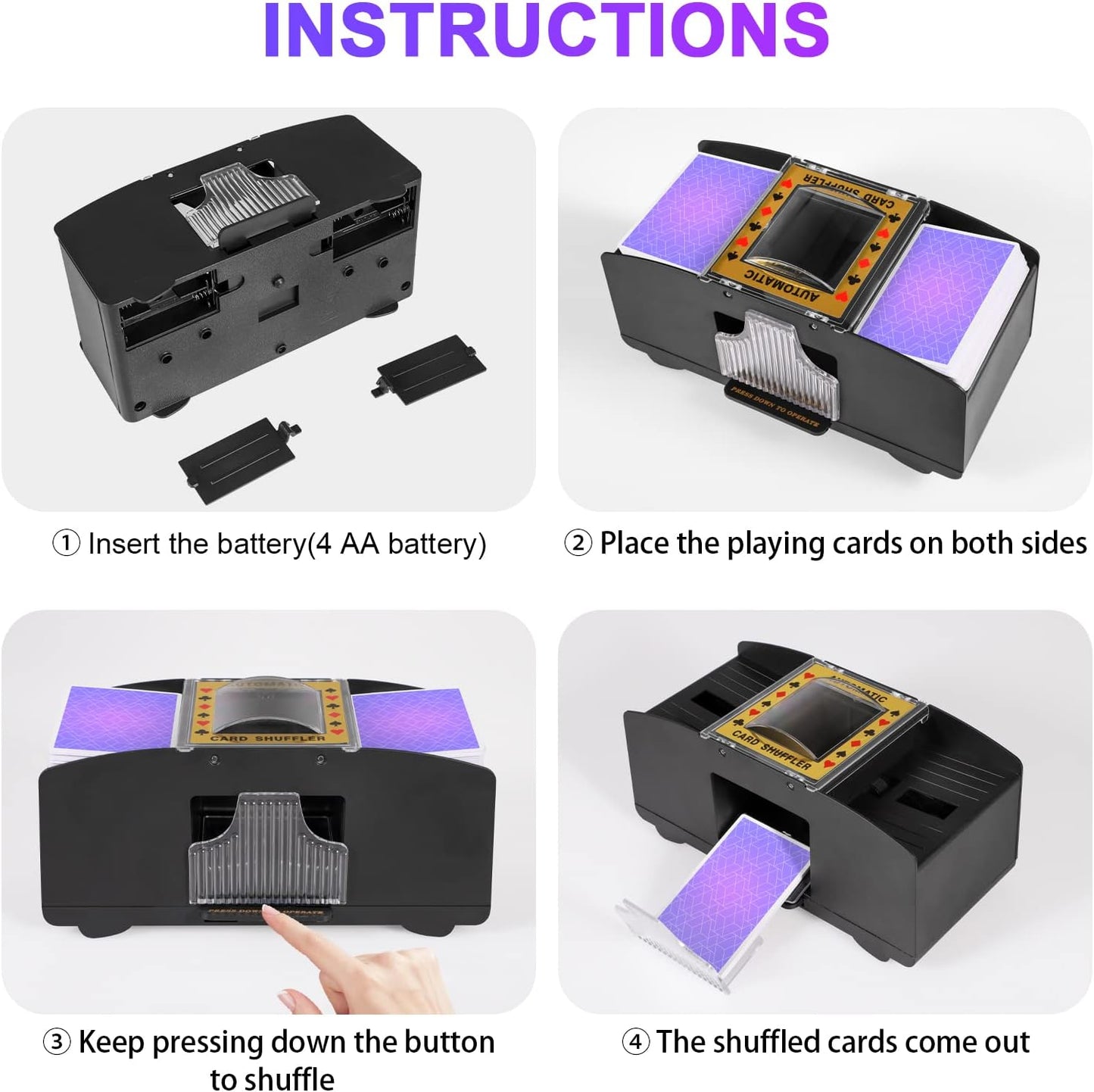 HotFEIERYA Automatic Card Shuffler 2/1/4/6 Deck,Battery-Operated Electric UNO Poker Shuffler,Playing Card Shuffler for Home Card Game,Travel