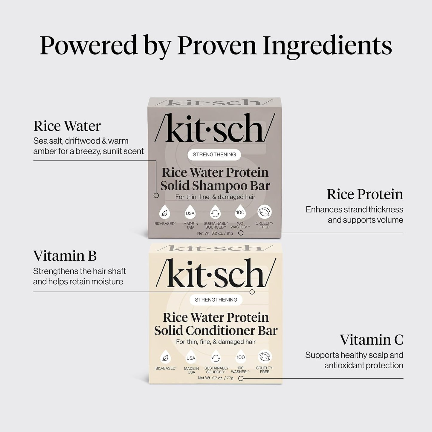 HotKitsch Rice Water Solid Shampoo and Conditioner Set for Hair Growth – 2 pcs | Strengthening Hair Care Duo w/ Rice Protein & Vitamins for Damage Repair – Paraben, Sulfate & Silicone Free, Made in USA