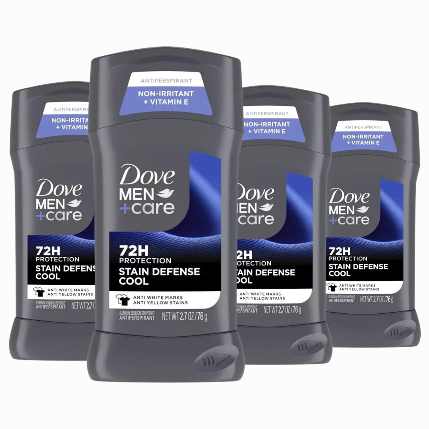 HotDove Men+Care Deodorant Stick 4 Count Stain Defense Clean for Men, Anti-white Marks & Anti-yellow Stains with 72-hour Sweat and Odor Protection 2.7 oz