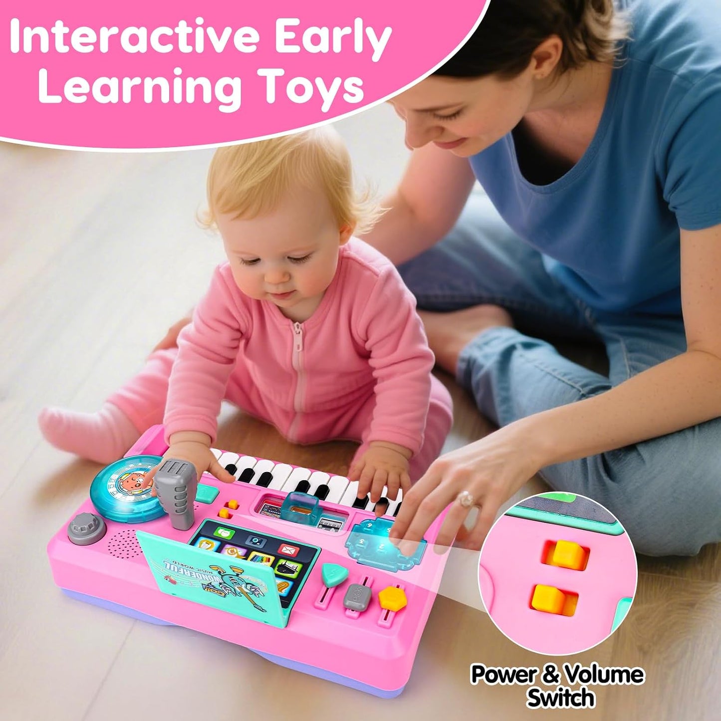 Hot Baby DJ Table for Toddlers with Music & Light, Musical Baby Piano Toys Toddler Activity Table Music Instruments Learning Educational Toys for Boys Girls First Birthday Gifts