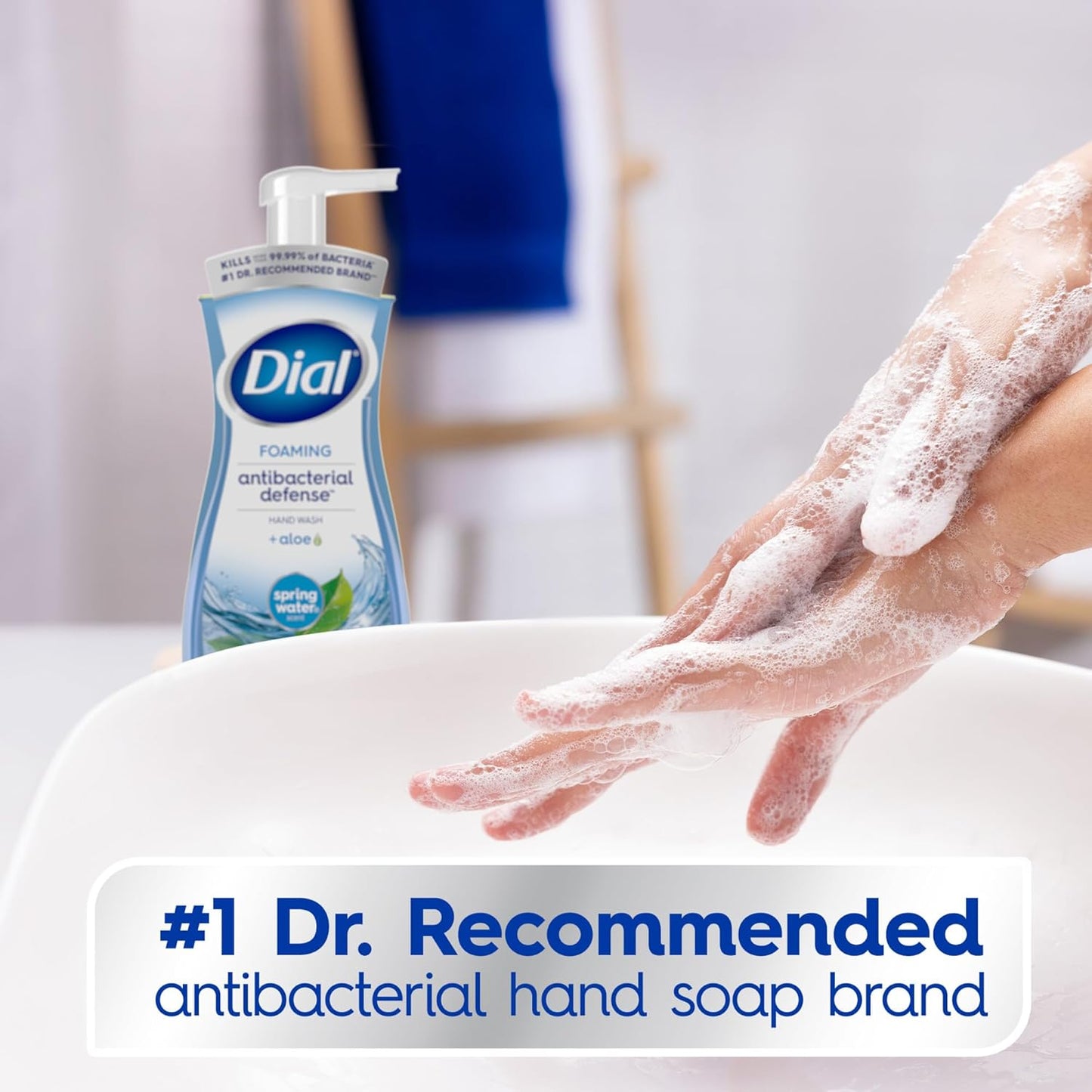 HotDial Antibacterial Defense Foaming Hand Soap + Aloe, Spring Water Scent, 7.5 Fl Oz (Pack of 6), Dermatologist-Tested Hand Wash, Gentle on Skin