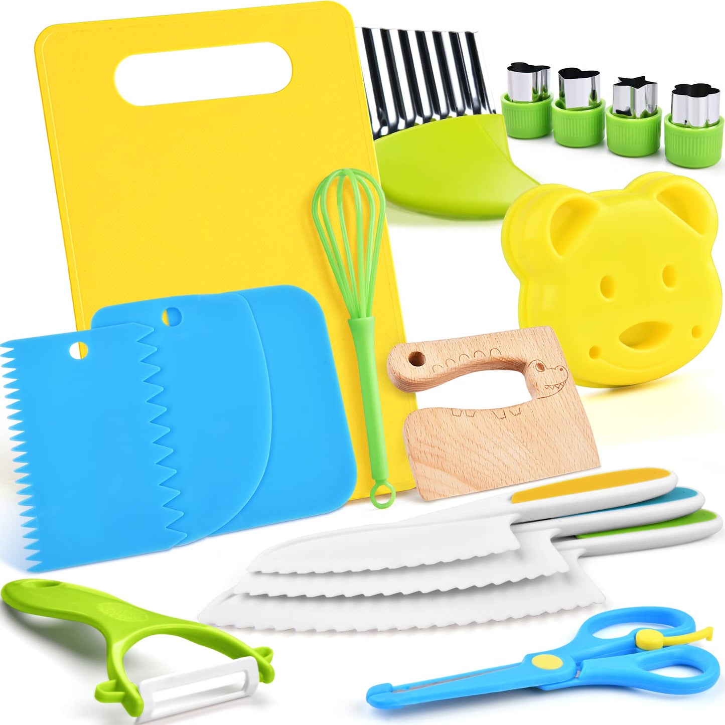 Hot13 Pieces Montessori Kitchen Toys for Toddlers-Kids Cooking Sets Real-Toddler Toys Set for Real Cooking with Plastic Children Safe Knives Crinkle Cutter Kids Cutting Board