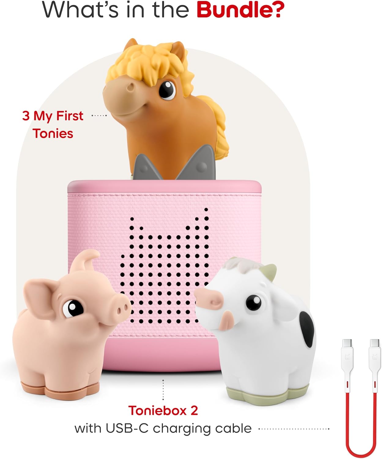 HotToniebox 2 My First Farm Bundle for Kids 1+ with Soft and Squeezable Cow, Horse, and Pig - Cloud Pink
