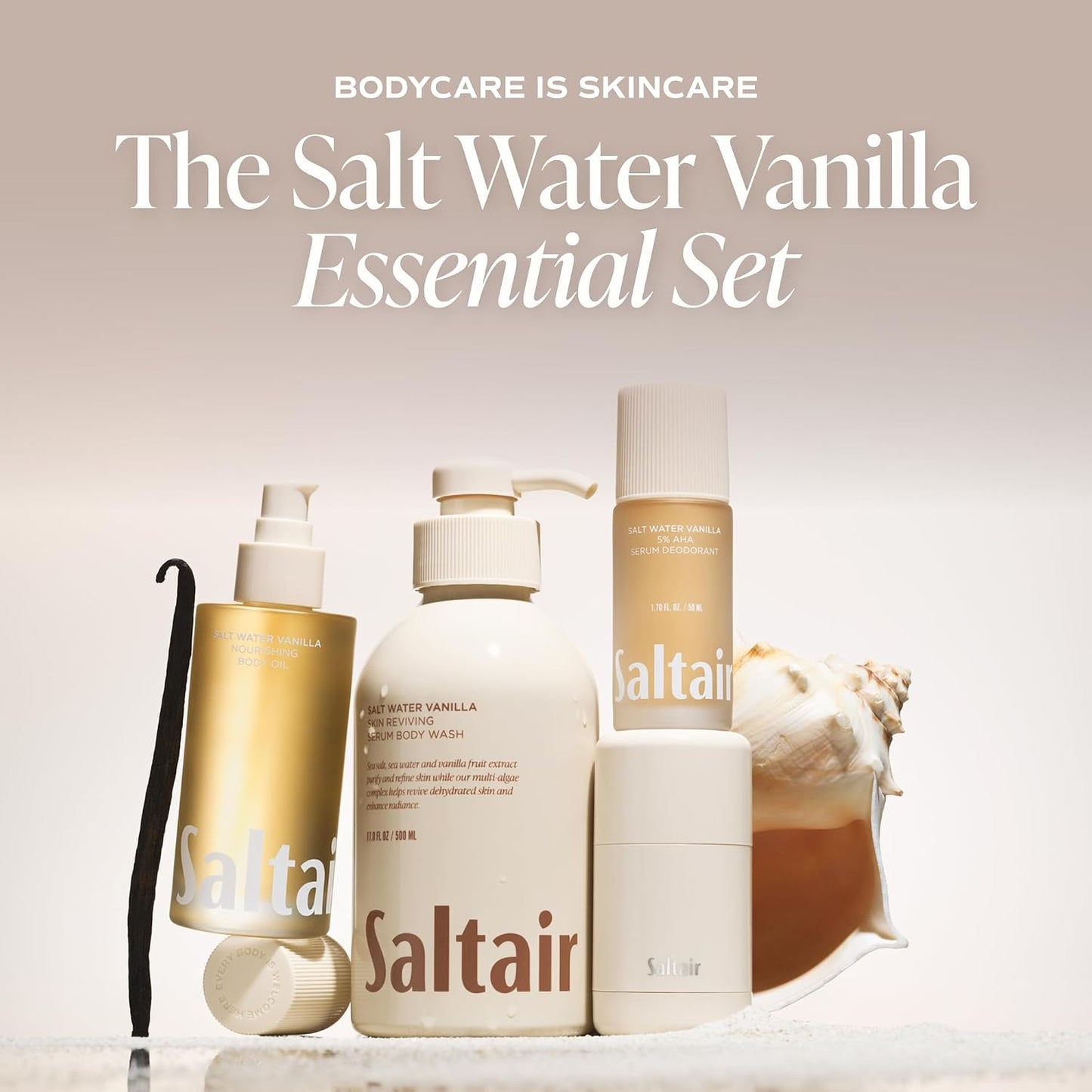 HotSaltair Nourishing Body Oil | Lightweight Glow | Salt Water Vanilla, 4 oz | Lightweight body oil with fermented saururus, kukui, moringa, astaxanthin, biomimetic plant actives, and vegan formula