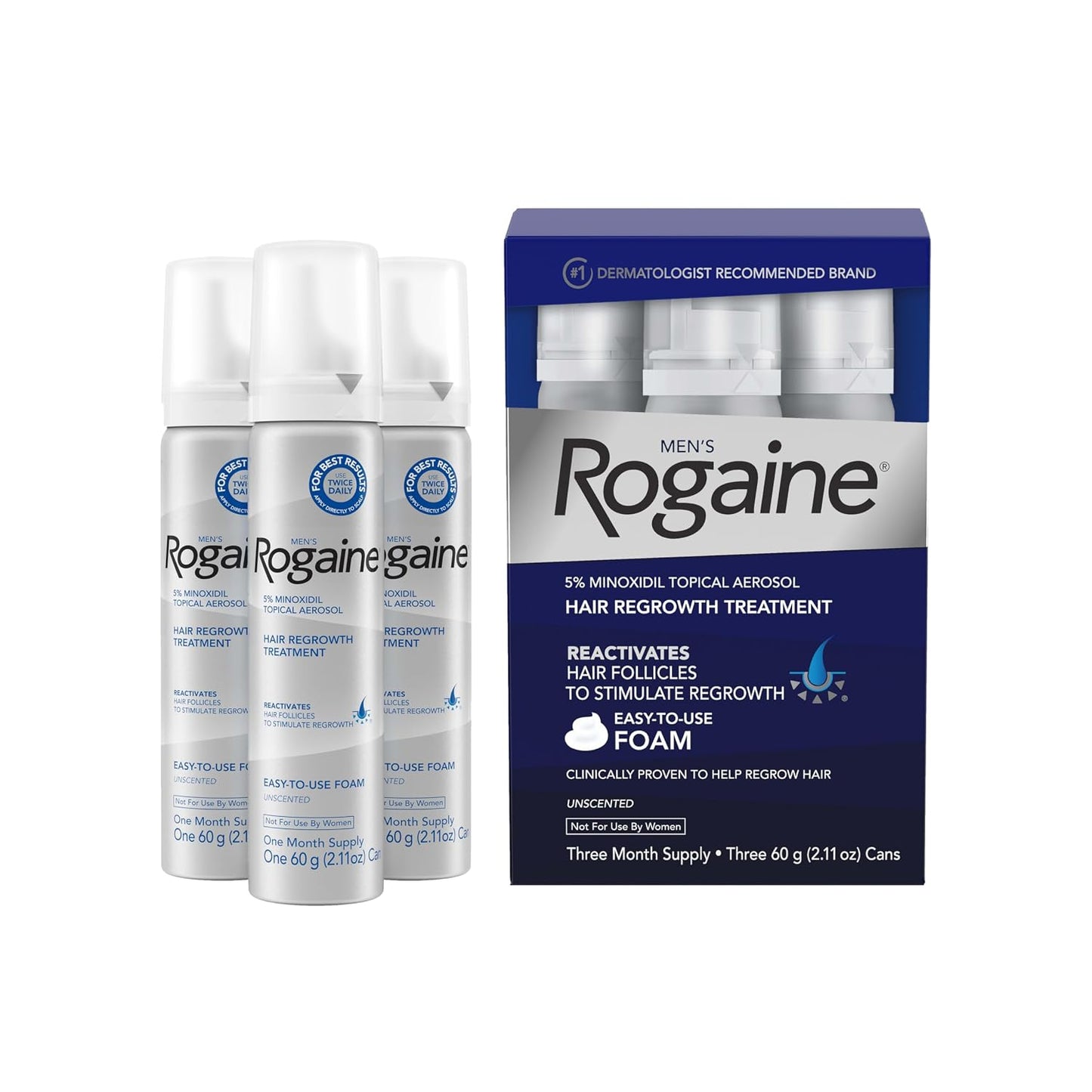 HotMen's Rogaine 5% Minoxidil Topical Foam, Unscented, 3 Mo Supply, 3x 2.11 Oz