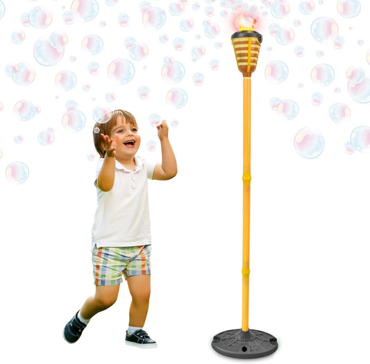 HotTiki Torch Bubbler - Summer Pool Party Bubble Machine with Lights and Music, Bubble Blower and Wand, Rechargeable Outdoor Toy for Kids Teens Birthday Party, 4 Feet Tall, Includes 4oz Bubble Solution