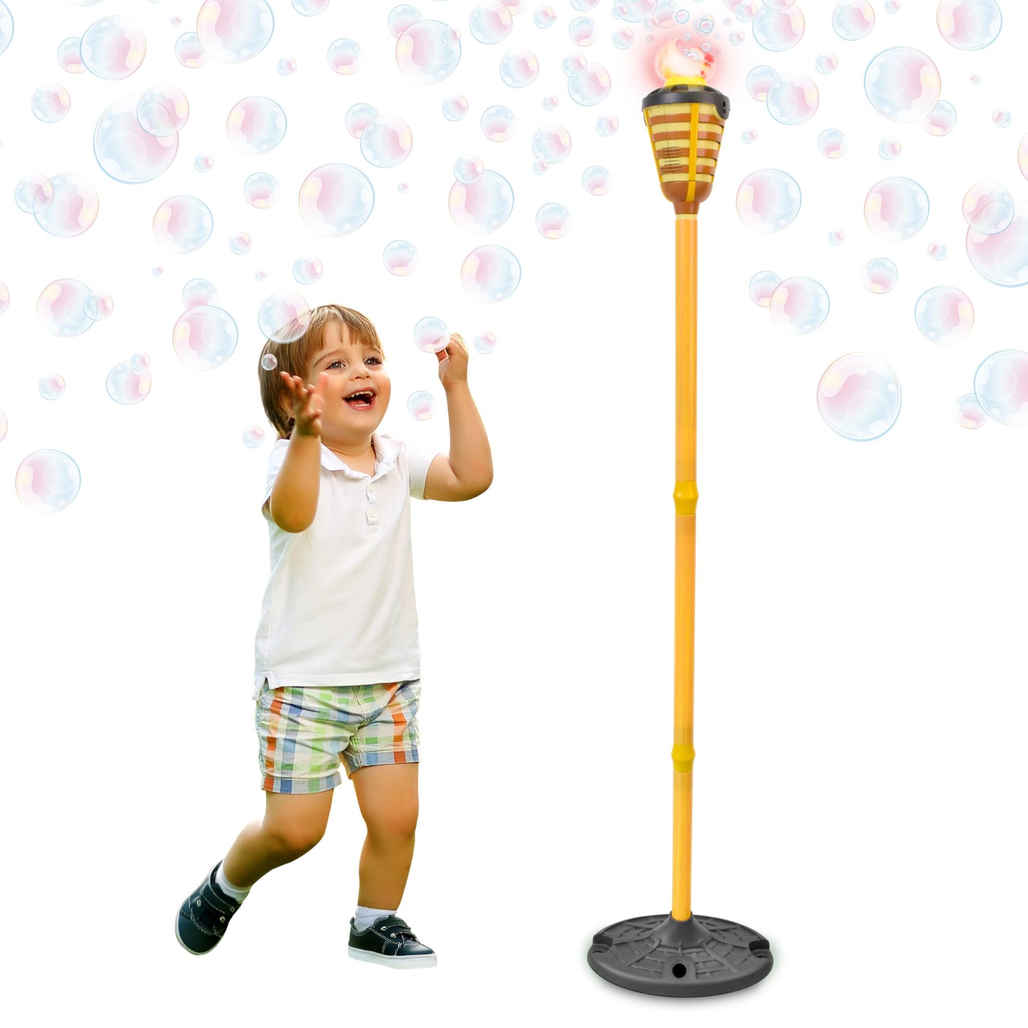 HotTiki Torch Bubbler - Summer Pool Party Bubble Machine with Lights and Music, Bubble Blower and Wand, Rechargeable Outdoor Toy for Kids Teens Birthday Party, 4 Feet Tall, Includes 4oz Bubble Solution