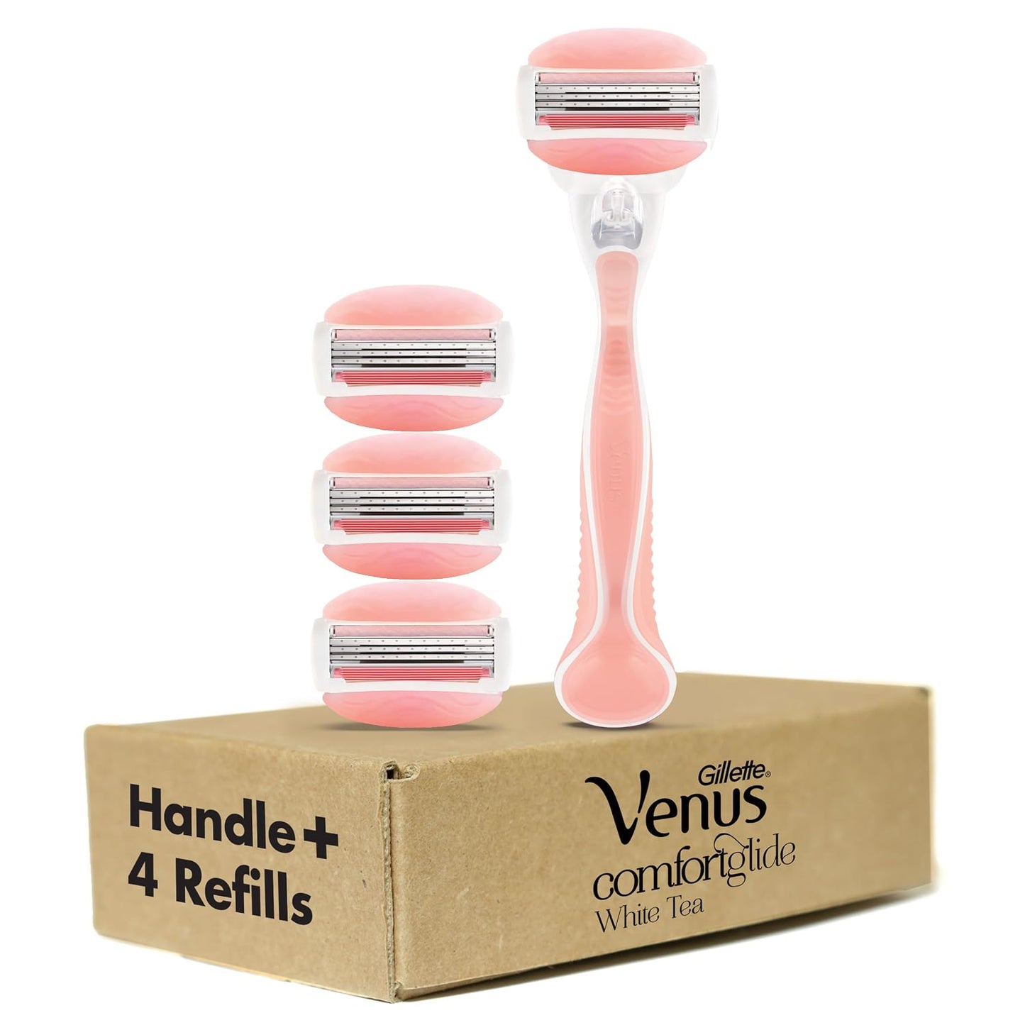 HotGillette Venus ComfortGlide White Tea Women's Razor 1 Handle + 4 Blade Refills