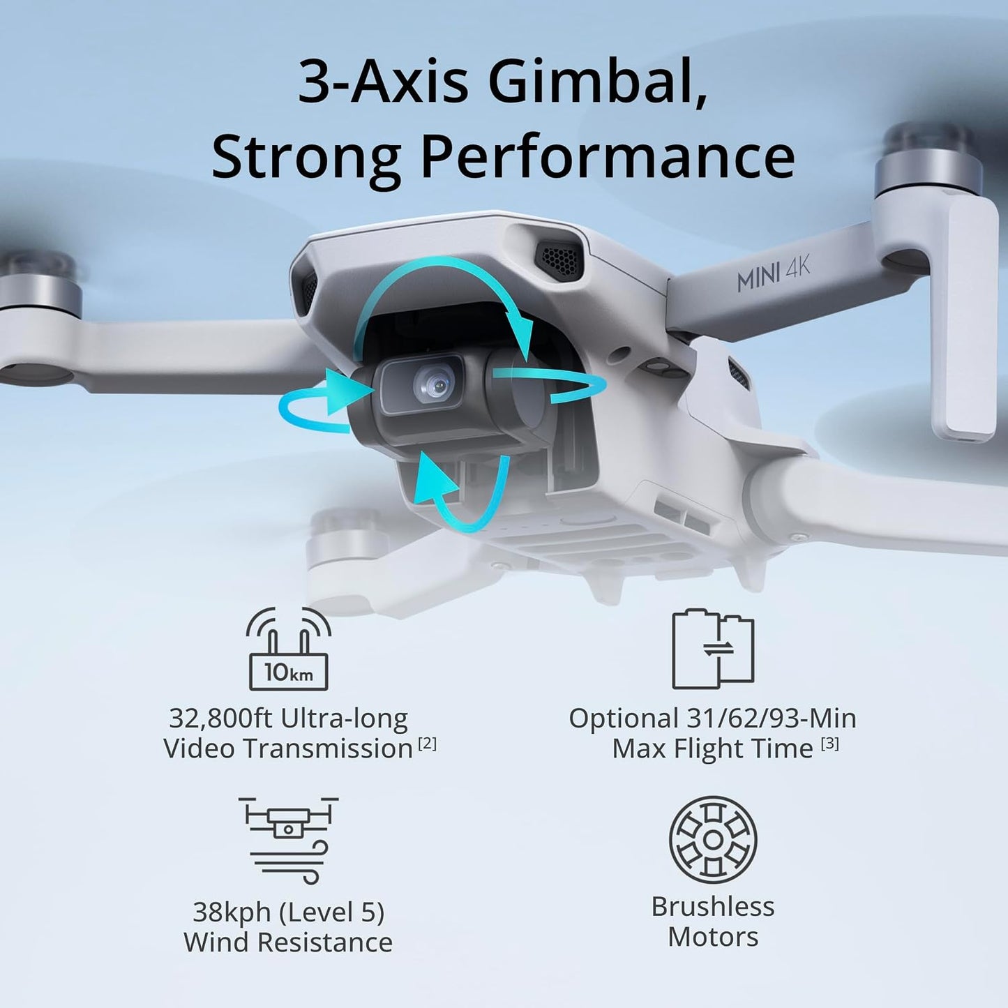 HotDJI Mini 4K, Drone with 4K UHD Camera for Adults, Under 249 g, 3-Axis Gimbal Stabilization, 10km Video Transmission, Auto Return, Wind Resistance, 1 Battery for 31-Min Max Flight Time | 4k/30fps Video, 3-Axis Gimbal, 4× Digital Zoom, O2 10 Km Transmiss