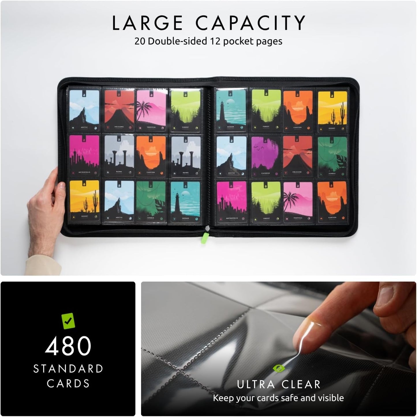 Hot Vault X 12 Pocket Zip Trading Card Binder 480 Cards Exo-Tec (Black) | Holds 480 standard-size TCG cards in 20 side-loading 12-pocket pages. Padded, water-resistant Exo-Tec cover.