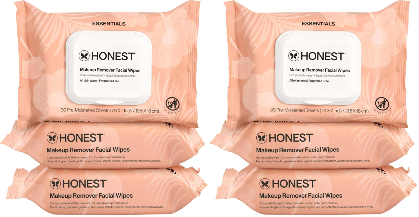HotHonest Beauty Fragrance Free Cleansing Makeup Remover Facial Wipes, Plant Based, Hypoallergenic, Sensitive Skin, 90 Count