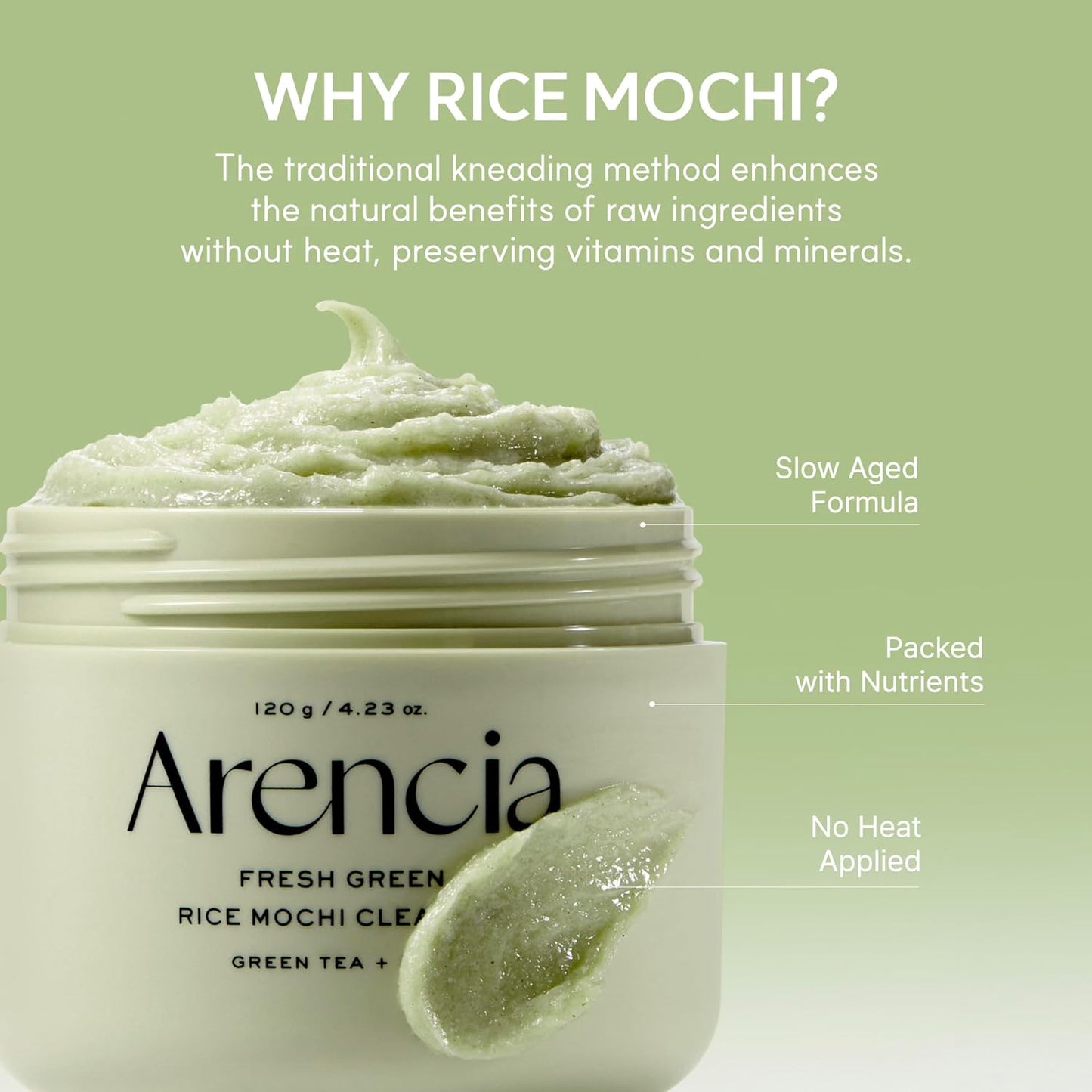 HotArencia Korean Rice Mochi Face Cleanser - Face Wash, Gentle Scrub All in One for Deep Cleansing, Moisturizing, Pore Minimizing with Rice Water & Green Tea (4.23oz)