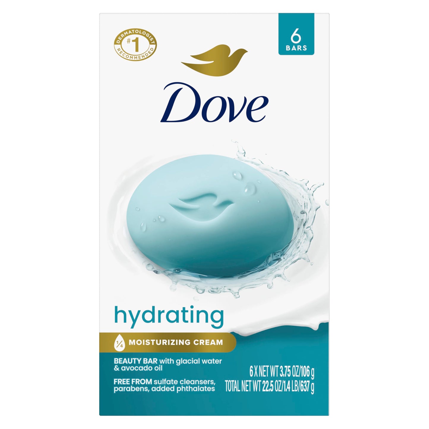 HotDove Hydrating Beauty Bar Soap 6 Count, Glacial Water & Avocado Oil, 3.75 oz I Hydrating beauty bar with glacial water and avocado oil for refreshed, soft and healthy-looking skin