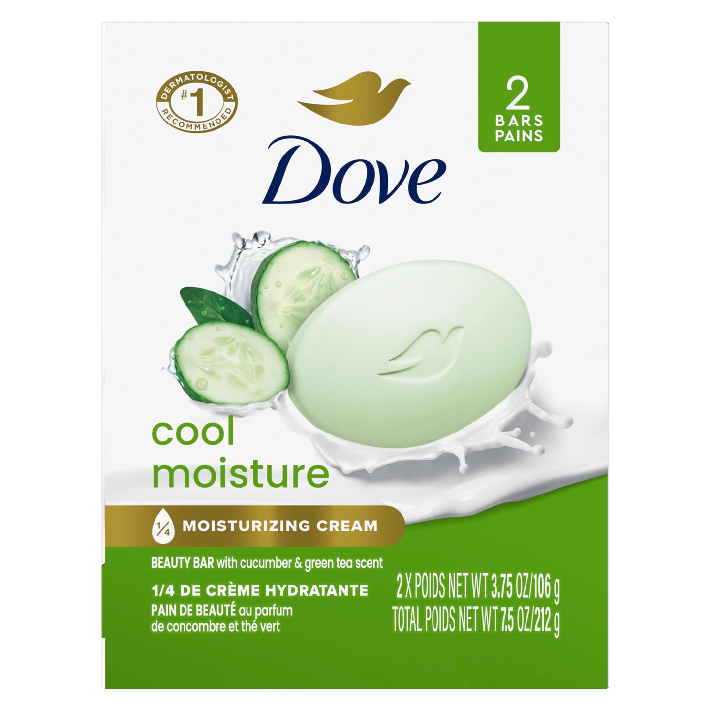 HotDove Beauty Bar Soap Cool Moisture Cucumber & Green Tea Scent, 6 Bars for Refreshed Skin, Leaves Skin Refreshed 3.75 oz
