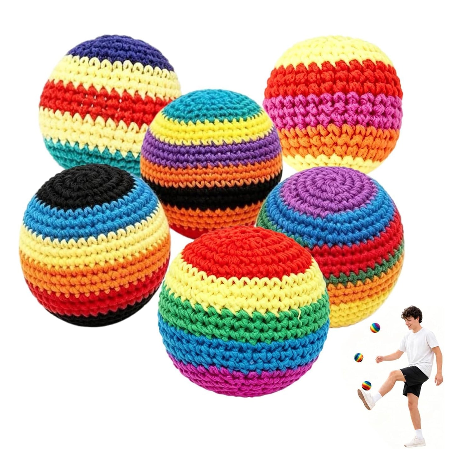 HotTICHA 6-Pack Hacky Footbag Sack Set – Soft Kick Sack Balls for Adults & Beginners – Durable Juggling & Outdoor Game – Portable Fun for Beach, Camping, Backyard & Summer Party