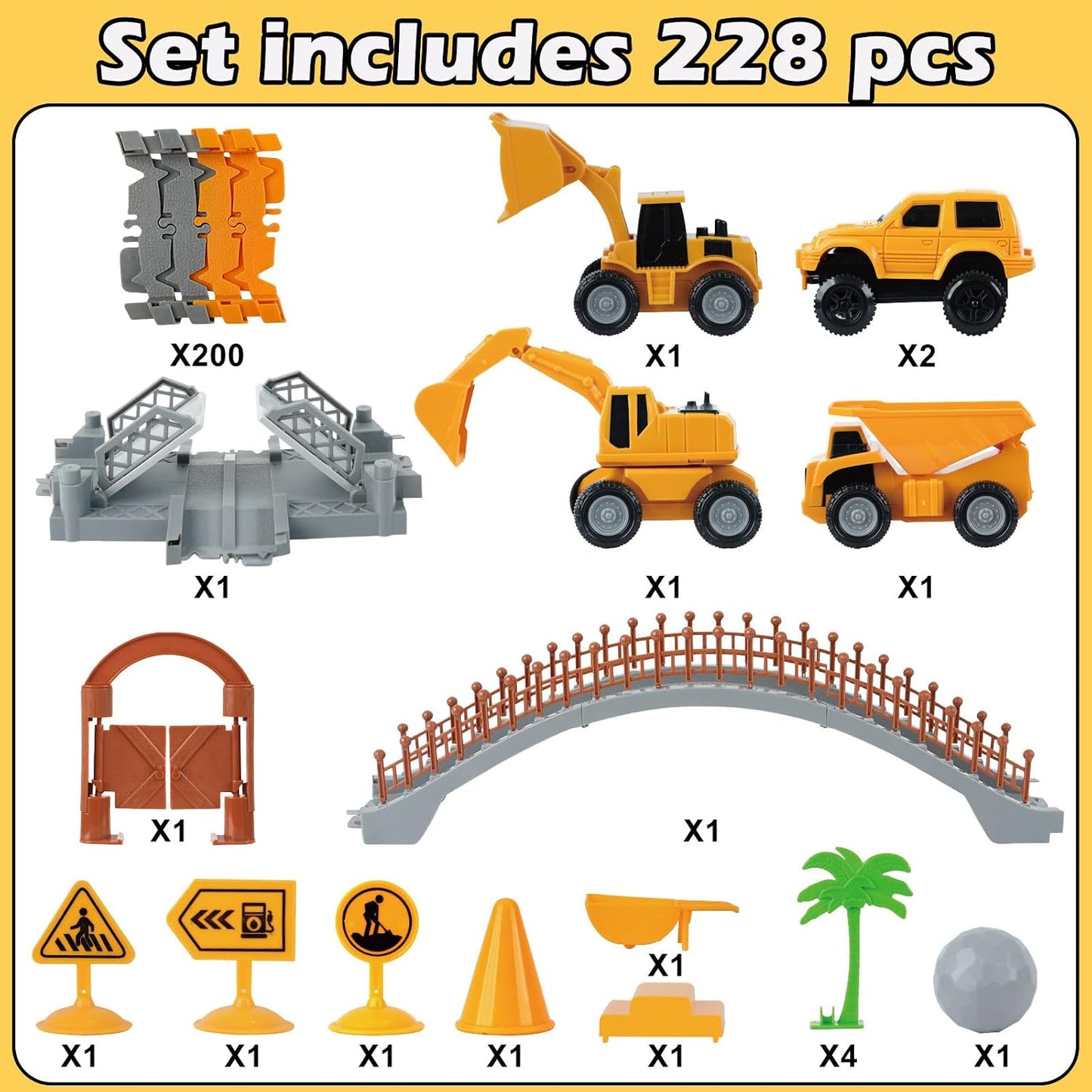 Hot Construction Race Car Track Set for Kids - Flexible Engineering Toys with 2 Electric Cars, Birthday Gift for 3 4 5 6 7 Year Old Boys, DIY Road Games Playset with 220+ PCS